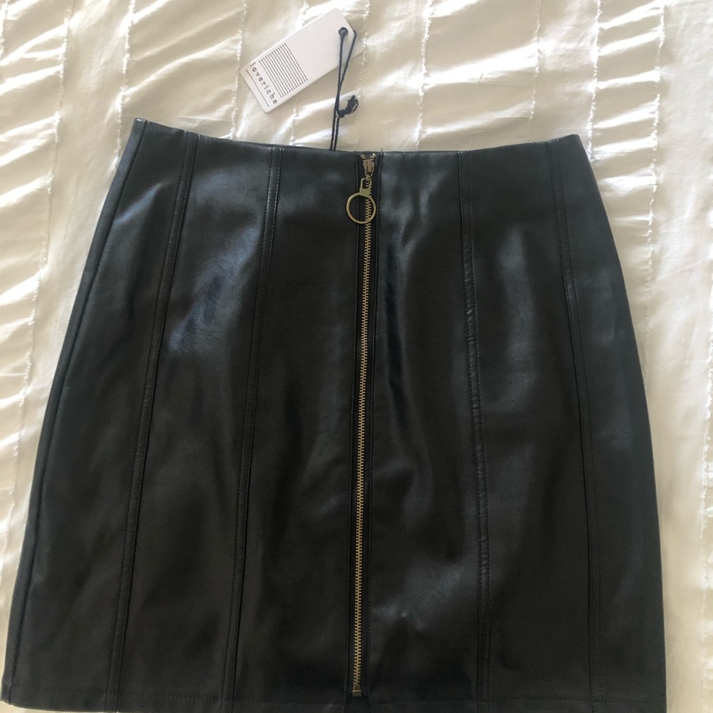 Black leather skirt.
